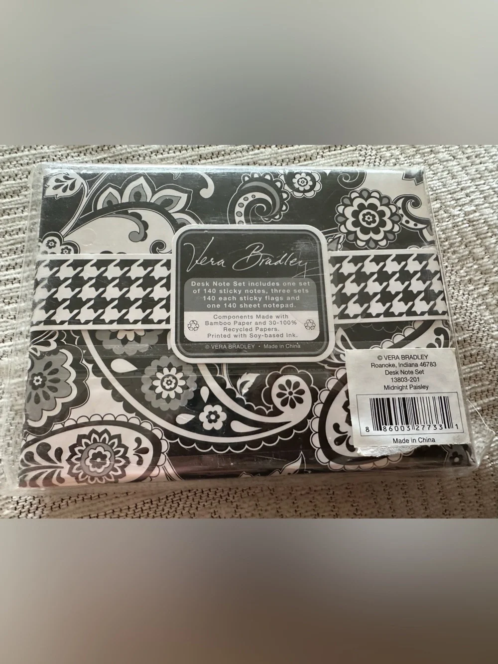 Vera Bradley Midnight Paisley Black & White Note Set w/ Floral Motif-BNWT-sealed